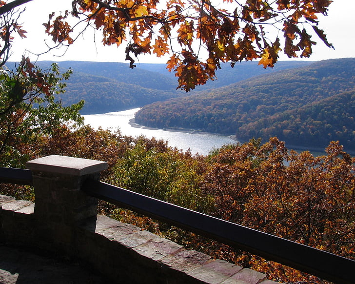 folyó, őszi, víz, táj, természet, festői, Pennsylvania