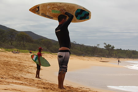 plage, planche de surf, surfeur, Maui, Hawaii, mer
