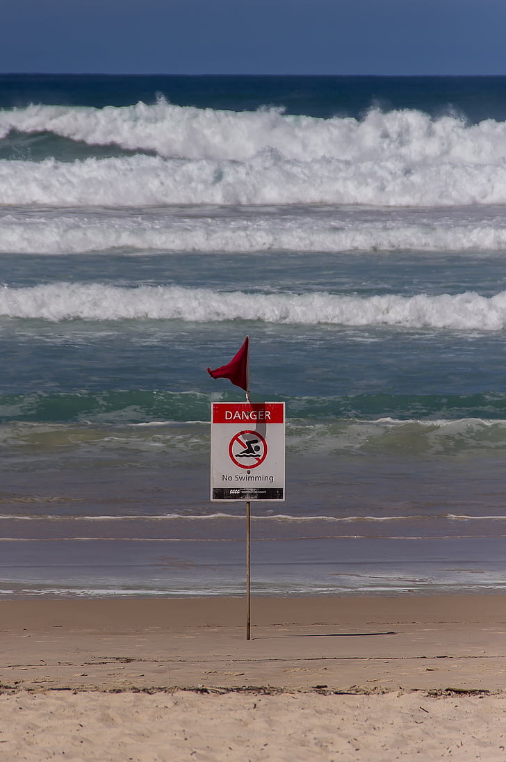 Surf, pláž, nebezpečí, podepsat, drsné, písek, Já?