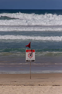 Surf, pludmale, briesmas, zīme, raupja, smilts, jūra
