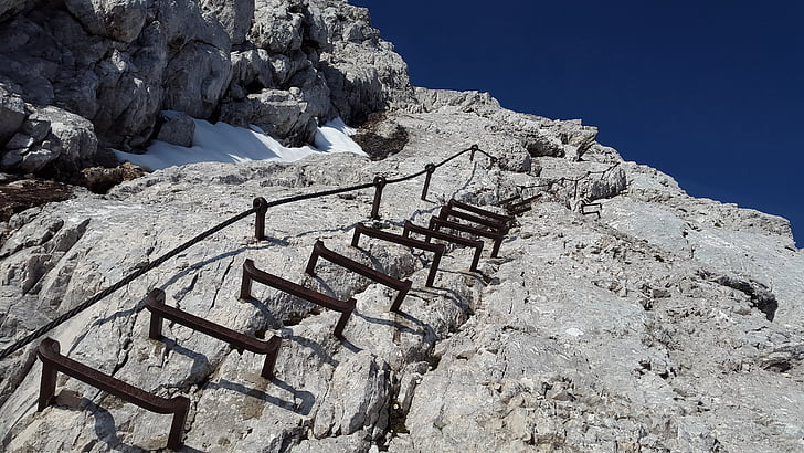 escalada, Alpspitze, cabeça, degraus da escada, chutes, gradualmente, Embora