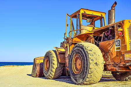 bulldozer, zware machine, apparatuur, voertuig, machines, geel, industrie