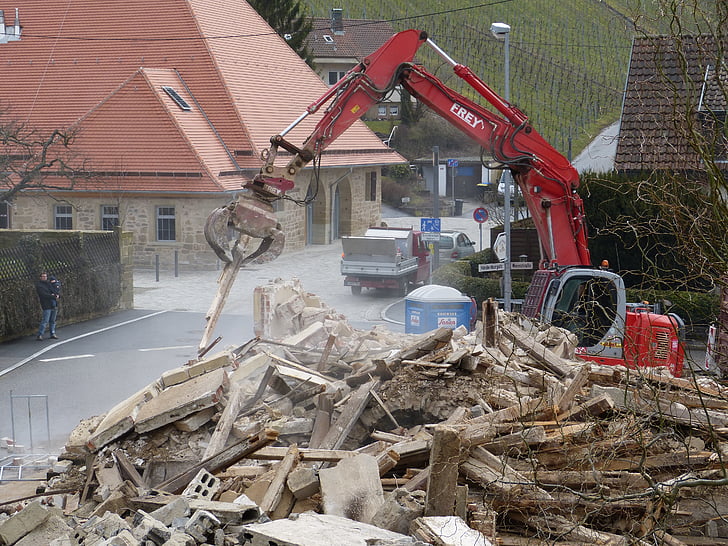home, demolition, work, excavators, site