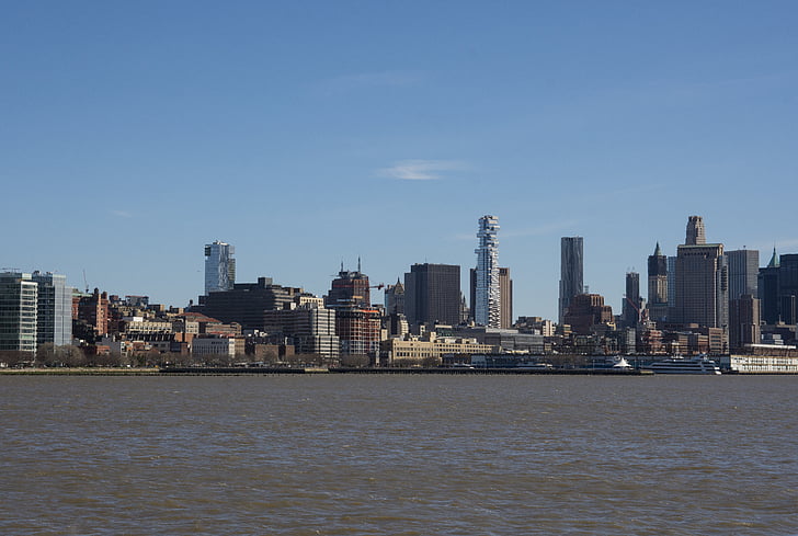 นิวยอร์ก, แมนฮัตตัน, เส้นขอบฟ้า, เมือง, แม่น้ำ, น้ำ, ในเมือง
