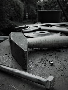 hammer, screw, steel, tool, metal, workshop, work bench