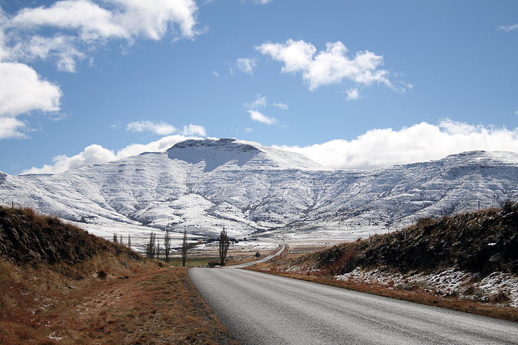 Dél-Afrika, Eastern cape, hegyek, hó, téli, csúcsok, közúti