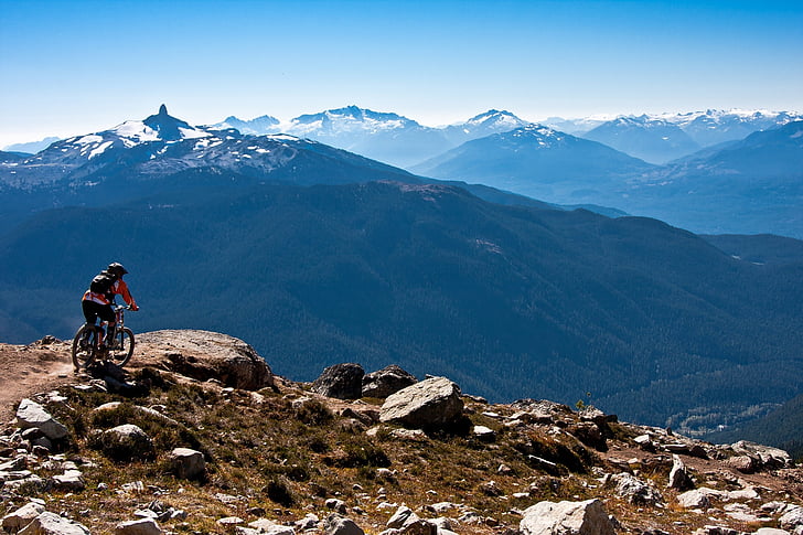 paisagem, cênica, Montanha Whistler, Parque da bicicleta, Colúmbia Britânica, Canadá, aventura