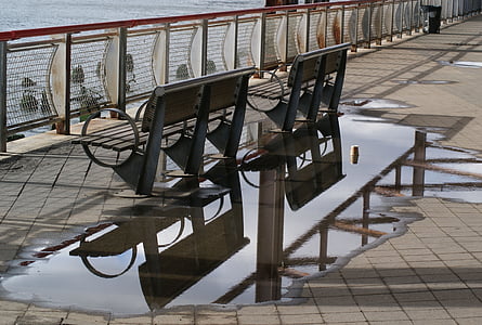 vũng nước, tóm tắt, ghế dài, băng ghế dự bị, nước, ẩm ướt, sông