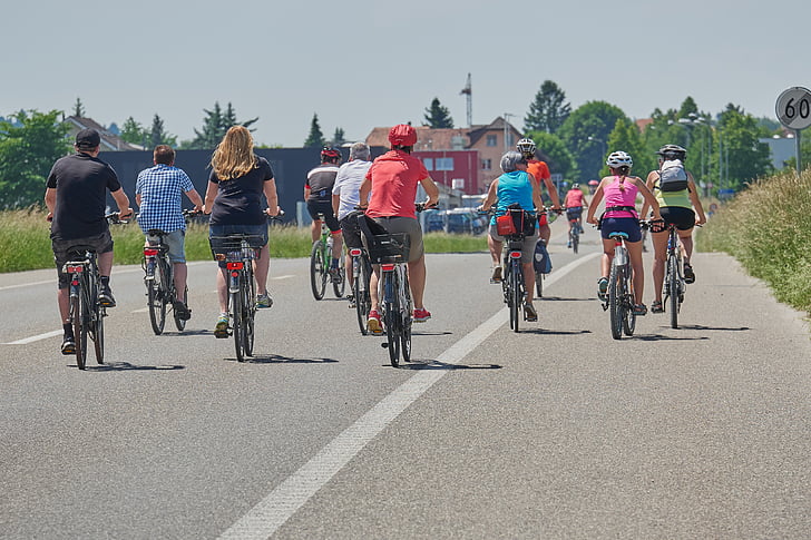 bicicleta, Grupo, camino rural, poco a poco, velocidad, bicicletas, ciclismo