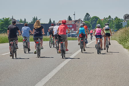 vélo, Groupe, route de campagne, lentement, Vitesse, bicyclettes, vélos de route