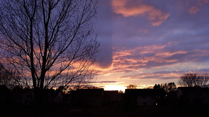 sunset, silhouette, sky, nature, color, outdoor, purple