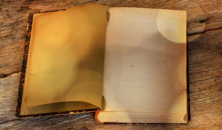 book, old, antique, old book, pages, empty pages, wooden table
