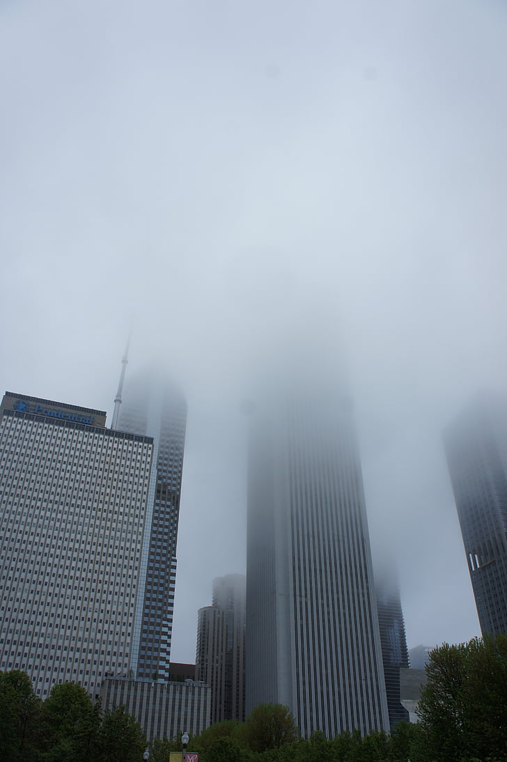 Чикаго, туман, город, здание, Архитектура, небоскреб, Иллинойс