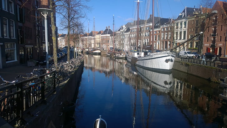 Гронинген, канал, лодки, Холандия, Холандски, вода, Холандия