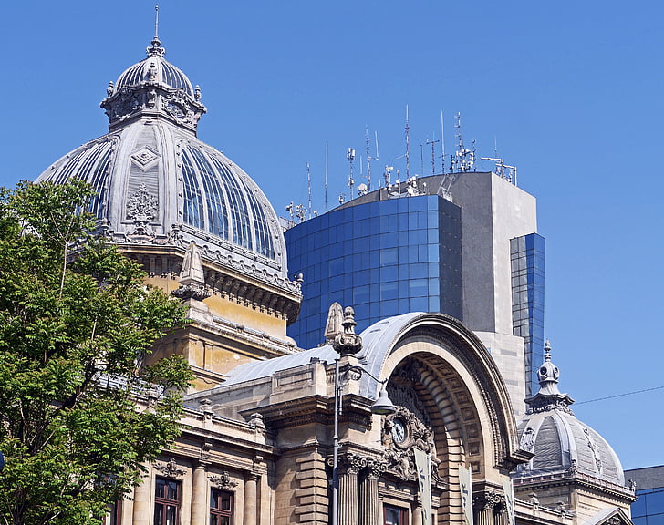 Bukarest, tető tájak, antik, modern, Bank, történelmileg, Dome building