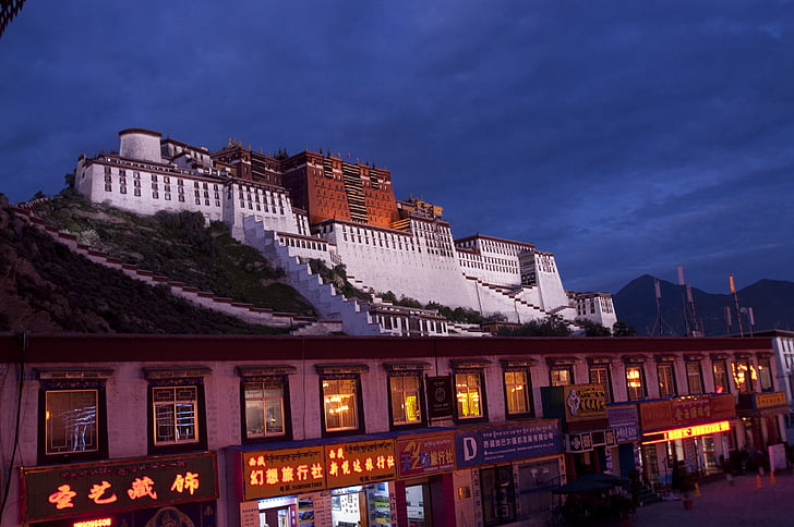 Tibet, Tibetské, Palác Potala, Lhasa, Čína, noční, palác