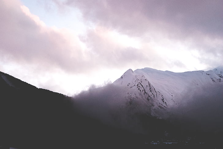 white, snow, daytime, mountains, hills, cliffs, winter