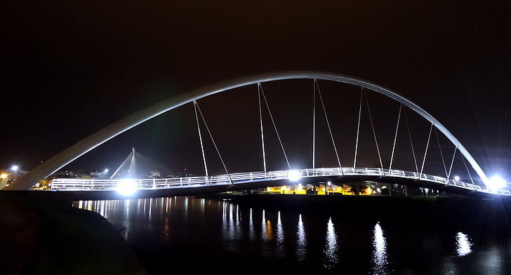Sungai, air, malam, gelap, cahaya, Jembatan, modern