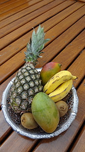плодове, ананас, манга, банан, киви, храна, растения