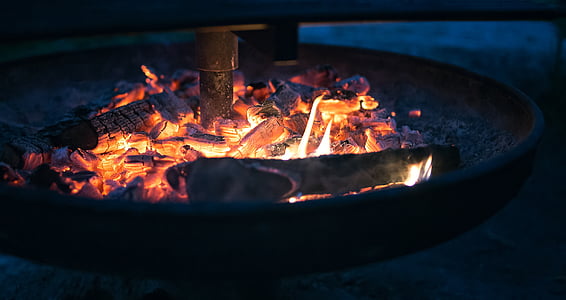 Gravure, charbon de bois, feu, bois de chauffage, flamme, chaleur, chaud