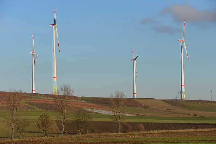 windräder, エネルギー, エコ エネルギー, 風力発電, 空, ブルー, 環境技術