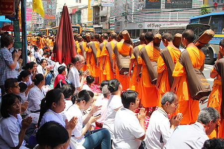monks, buddhism, buddhists monks, walking, ceremony, rose petals, petals