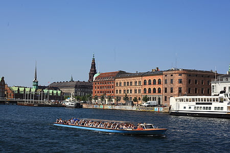 Dinamarca, Copenhague, barcos, Puerto, canal, Color, colorido