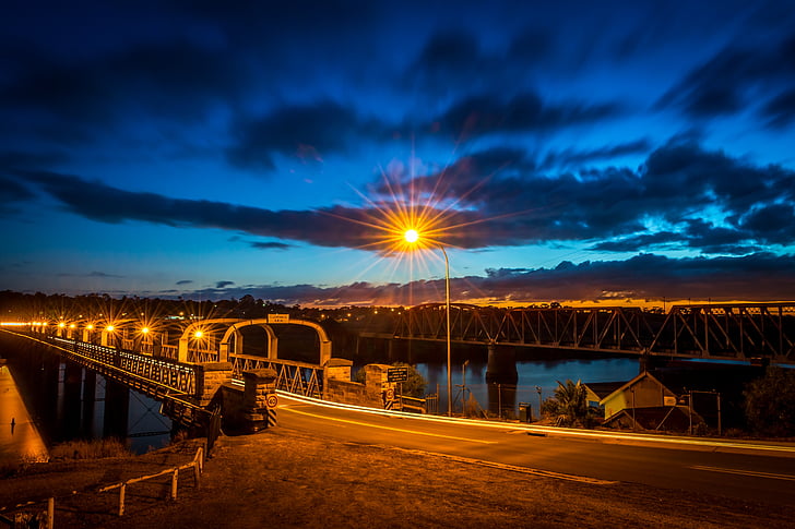 Most, hviezdicový výbuch, rieka, preprava, osvetlené, noc, Most - man vyrobené štruktúra