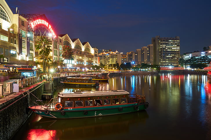 Szingapúr, éjszaka, utazás, építészet, nagyszerű, kortárs, ünnepek