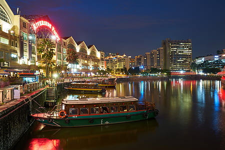 Singapur, noc, podróży, Architektura, wielki, współczesny, wakacje