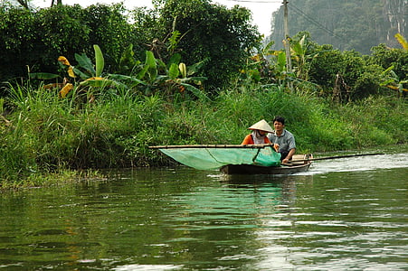 Vietnam, paisaje, Asia, embarcación náutica, Río, agua, personas
