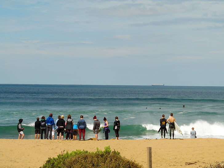 Australie, Surf, vague, plage, sable, mer, horizon sur l’eau