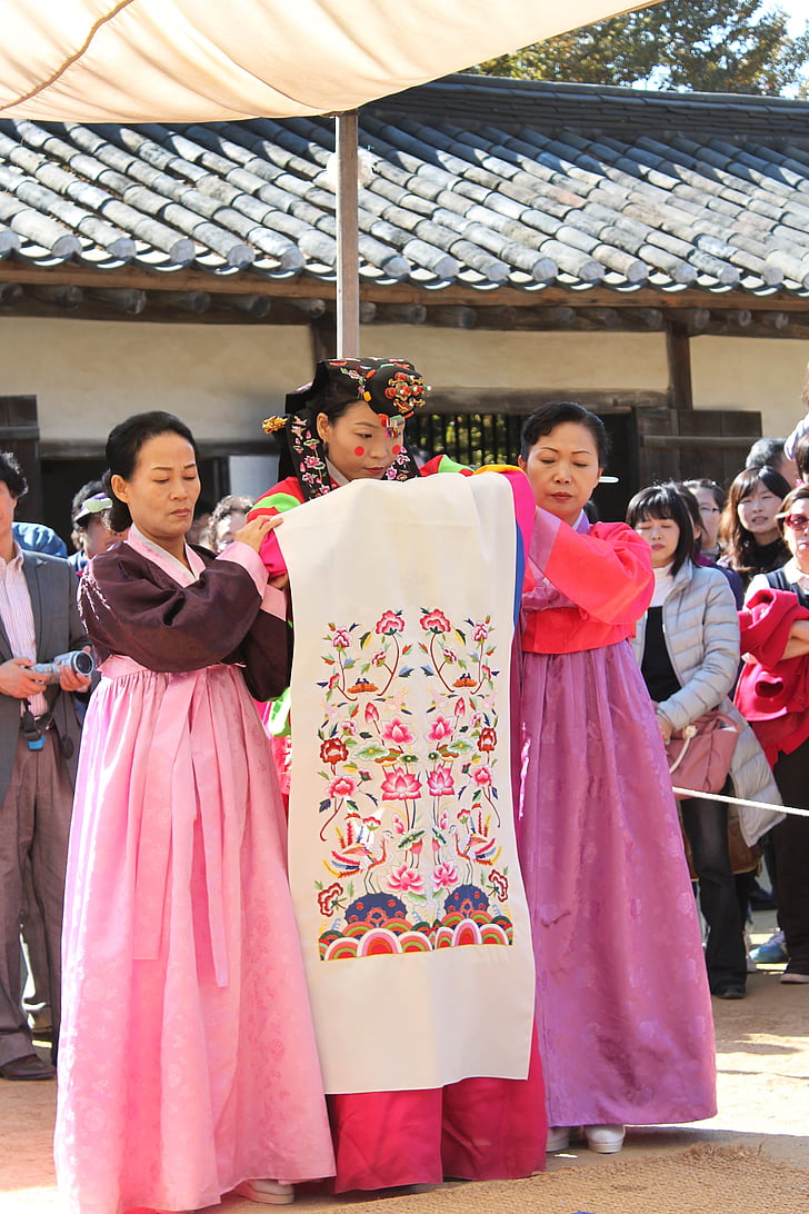 boda tradicional coreana, novia, matrimonio, ceremonia de, boda, cultural, mujer
