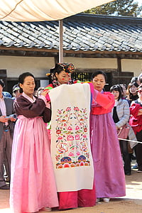 koreanische traditionelle Hochzeit, Braut, Ehe, Zeremonie, Hochzeit, kulturellen, Frau
