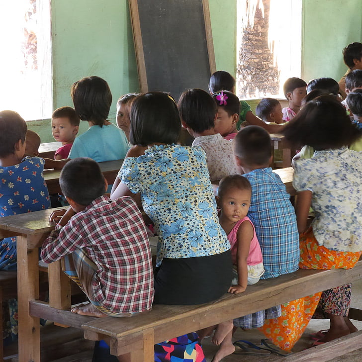 村の学校, ミャンマー, 第三世界, 学校, 子供, 学ぶ, 教室