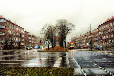 Gdańsk, Polen, stad, steden, stedelijke, skyline, bewolkt