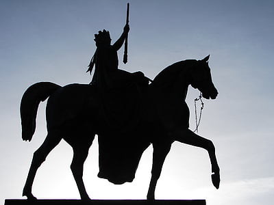 Статуя, Королева Виктория, Глазго, Площадь, Шотландия, силуэт, Памятник