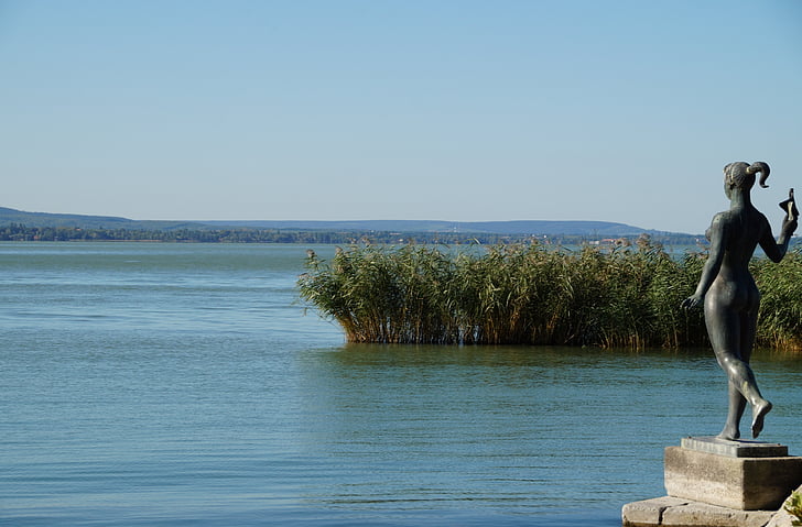 Λίμνη, Μπάλατον, καλάμια, άγαλμα, Tihany, Ουγγαρία