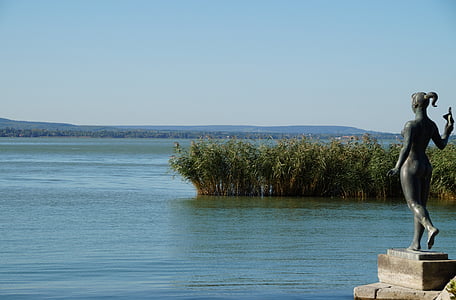 Göl, Balaton, sazlık, heykel, Tihany, Macaristan