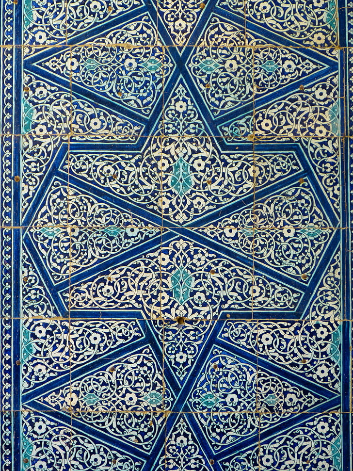 vzorec, ploščice, ploščice, keramični, dekorativni, geometrijske, modra