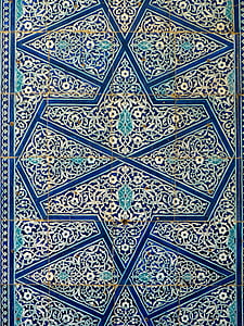 vzor, vedle sebe, dlaždice, keramika, dekorativní, geometrický, modrá