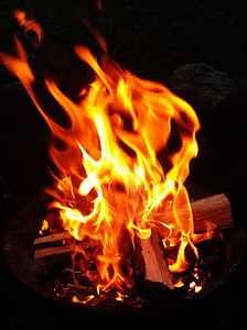 api, api unggun, langit, api, api, kayu, Di malam hari