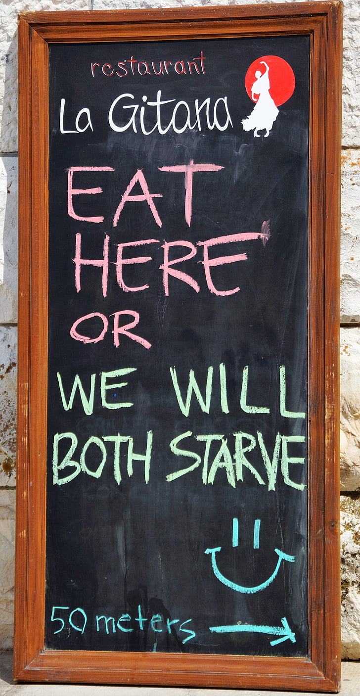 restaurant, sign, funny, spain, blackboard, food