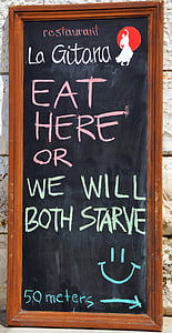 レストラン, 記号, 面白い, スペイン, 黒板, 食品