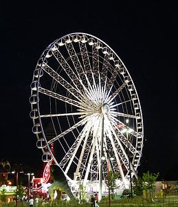 ferris wheel, niagara sky wheel, night lights, amusement park