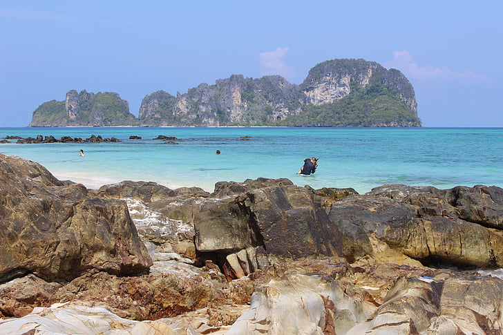 balto smėlio paplūdimys, Krabi, Tailandas, Rokas, kelionės, kraštovaizdžio