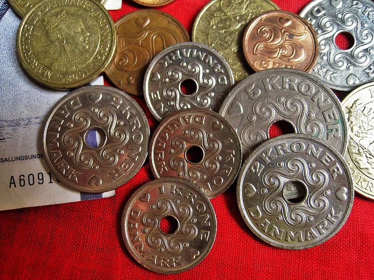 dāņu monētas, Dānijas krona, Dānijas valūta, Dāņu, dāņu naudu, monētas, nauda
