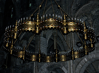 lysekrone, lys, katedralen, Reims, kirke, gulv lampe, gull