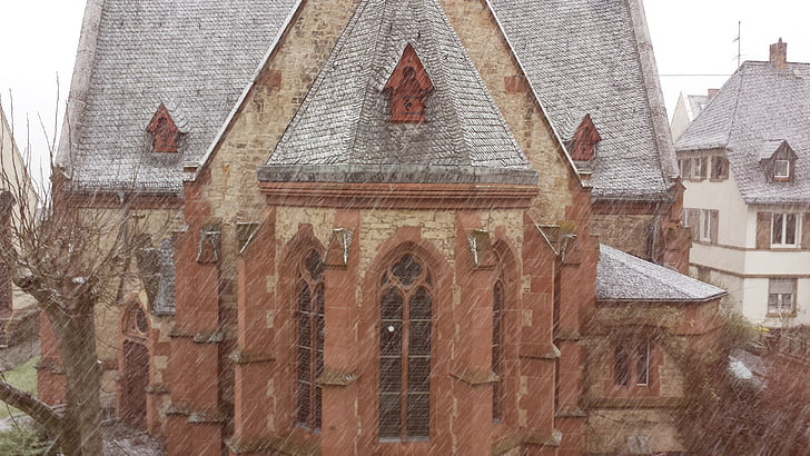 cerkev, sneg, pozimi, hladno, zasneženih, kapela, sneženje