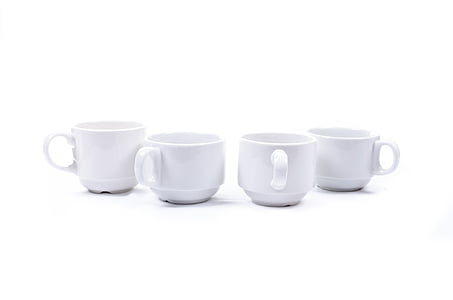 Mug, Coupe, blanc, porcelaine, avant, gros plan, isolé